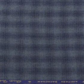 OCM Men's Wool Blue Self Checks 2 Meter Unstitched Tweed  Jacketing & Blazer Fabric (Blue)