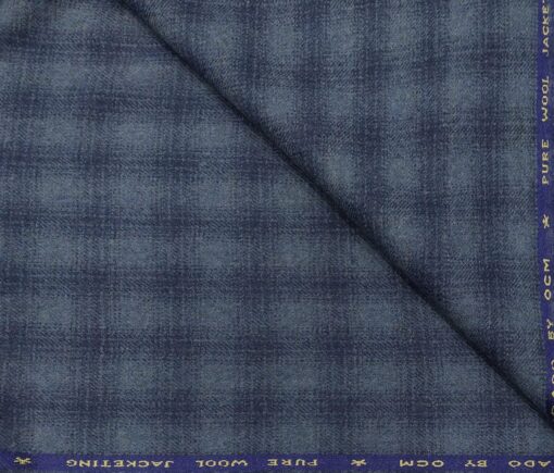 OCM Men's Wool Blue Self Checks 2 Meter Unstitched Tweed  Jacketing & Blazer Fabric (Blue)