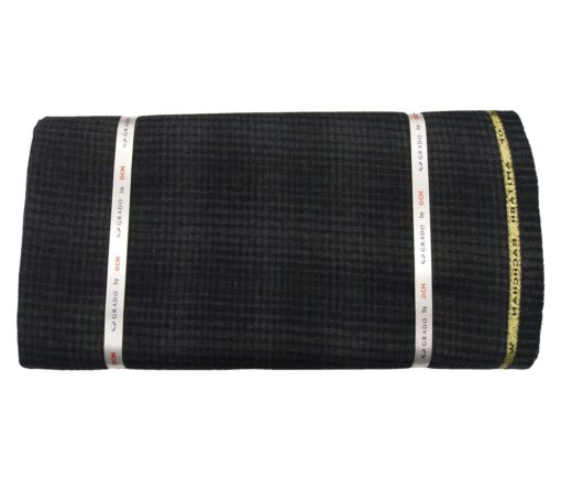 OCM Men's Wool Grey Checks 2 Meter Unstitched Tweed Jacketing & Blazer Fabric (Black)