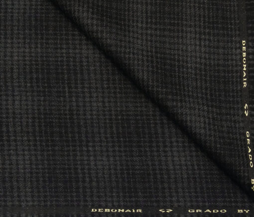 OCM Men's Wool Grey Checks 2 Meter Unstitched Tweed Jacketing & Blazer Fabric (Black)