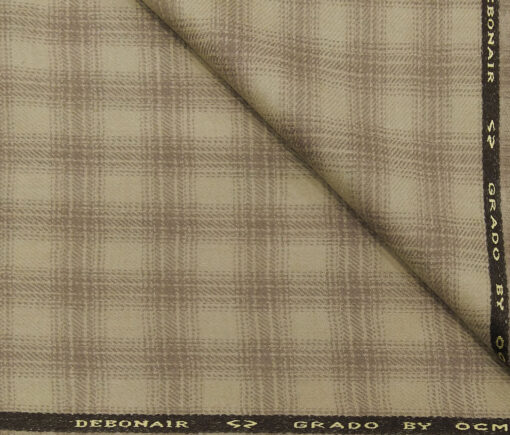 OCM Men's Wool Brown Checks 2 Meter Unstitched Tweed Jacketing & Blazer Fabric (Light Brown)