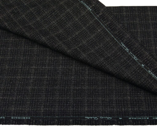 OCM Men's Wool Self Checks 2 Meter Unstitched Tweed Jacketing & Blazer Fabric (Blackish Grey)