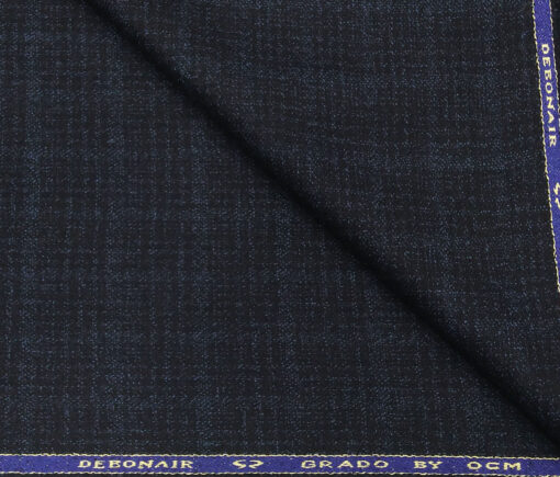 OCM Men's Wool Self Checks 2 Meter Unstitched Tweed Jacketing & Blazer Fabric (Dark Blue)