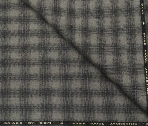 OCM Men's Wool Dark Grye Checks 2 Meter Unstitched Tweed Jacketing & Blazer Fabric (Pistachious Grey)