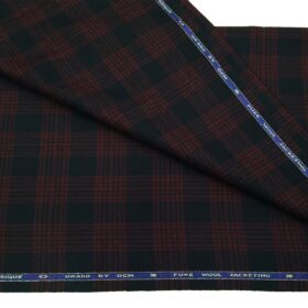 OCM Men's Wool Red Checks 2 Meter Unstitched Tweed Jacketing & Blazer Fabric (Dark Blue)