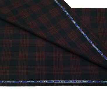 OCM Men's Wool Red Checks 2 Meter Unstitched Tweed Jacketing & Blazer Fabric (Dark Blue)