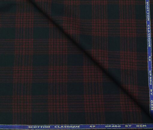 OCM Men's Wool Red Checks 2 Meter Unstitched Tweed Jacketing & Blazer Fabric (Dark Blue)