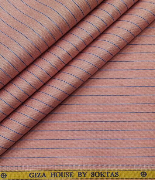 Soktas Men's Giza Cotton Striped 1.60 Meter Unstitched Shirt Fabric (Blush Pink)