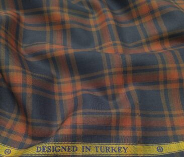 Soktas Men's Giza Cotton Burberry Checks 1.60 Meter Unstitched Shirt Fabric (Grey)