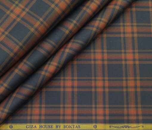 Soktas Men's Giza Cotton Burberry Checks 1.60 Meter Unstitched Shirt Fabric (Grey)