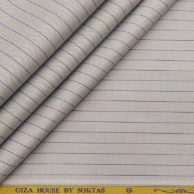 Soktas Men's Giza Cotton Striped 1.60 Meter Unstitched Shirt Fabric (Light Grey)