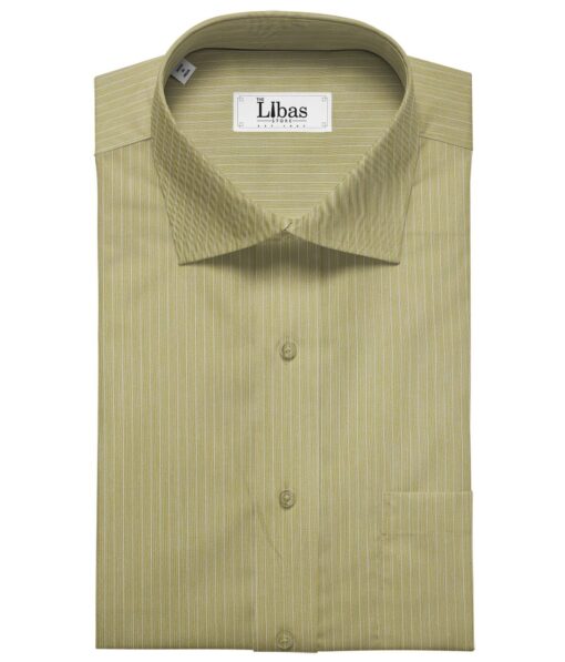 Soktas Men's Giza Cotton Striped 1.60 Meter Unstitched Shirt Fabric (Moss Green)
