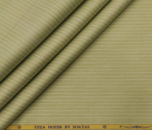 Soktas Men's Giza Cotton Striped 1.60 Meter Unstitched Shirt Fabric (Moss Green)