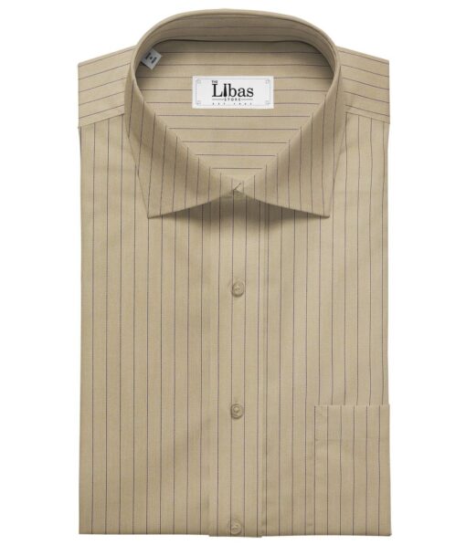Soktas Men's Giza Cotton Striped 1.60 Meter Unstitched Shirt Fabric (Oat Beige)