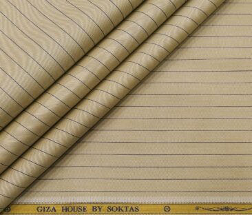 Soktas Men's Giza Cotton Striped 1.60 Meter Unstitched Shirt Fabric (Oat Beige)