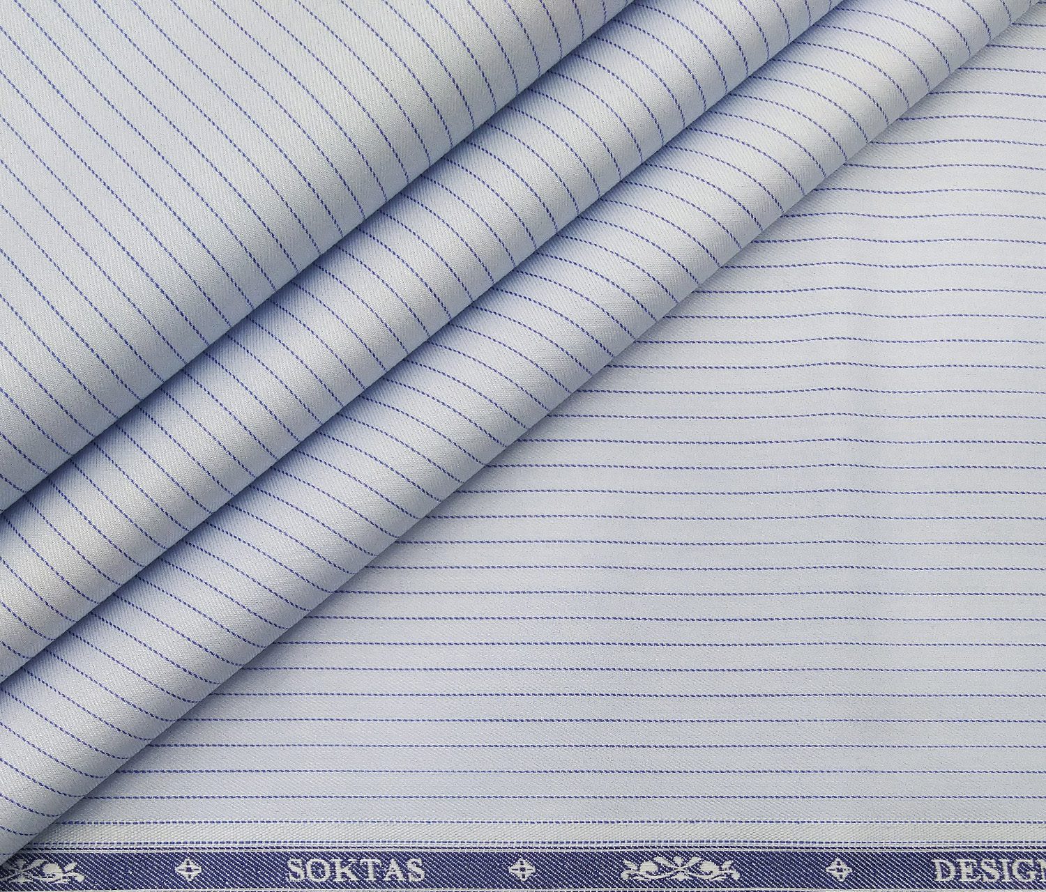 Soktas Men's Giza Cotton Striped 1.60 Meter Unstitched Shirt Fabric (Sky Blue)