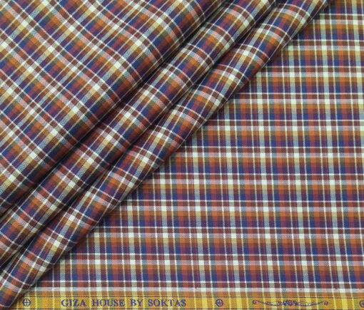 Soktas Men's Giza Cotton Burberry Checks 1.60 Meter Unstitched Shirt Fabric (Multi)