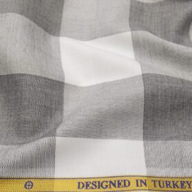 Soktas Men's Giza Cotton Grey Broad Checks 1.60 Meter Unstitched Shirt Fabric (White)