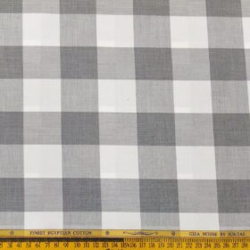 Soktas Men's Giza Cotton Grey Broad Checks 1.60 Meter Unstitched Shirt Fabric (White)