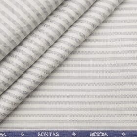 Soktas Men's Giza Cotton Grey Striped 1.60 Meter Unstitched Shirt Fabric (White)