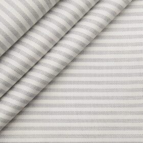 Soktas Men's Giza Cotton Grey Striped 1.60 Meter Unstitched Shirt Fabric (White)