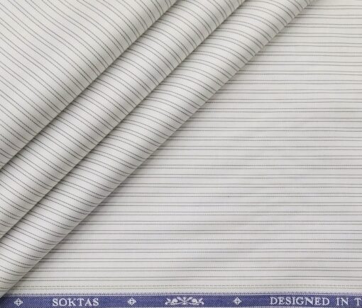Soktas Men's Giza Cotton Striped 1.60 Meter Unstitched Shirt Fabric (White)