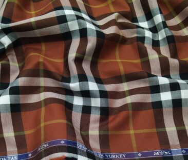 Soktas Men's Giza Cotton Broad Burberry Checks 1.60 Meter Unstitched Shirt Fabric (Amber Orange)