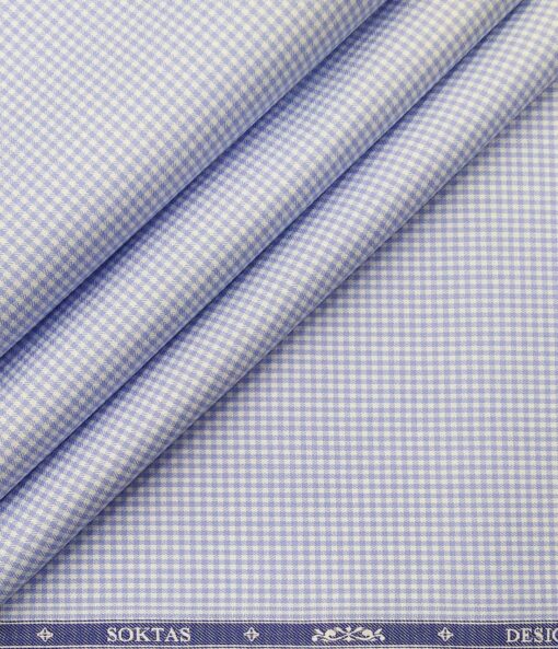 Soktas Men's Giza Cotton Blue Mirco Checks 1.60 Meter Unstitched Shirt Fabric (White)