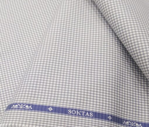 Soktas Men's Giza Cotton Grey Mirco Checks 1.60 Meter Unstitched Shirt Fabric (White)