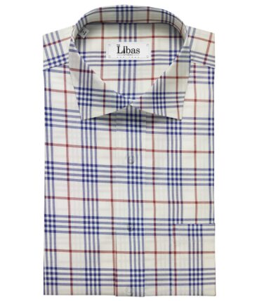 Soktas Men's Giza Cotton Red & Blue Burberry Checks 1.60 Meter Unstitched Shirt Fabric (White)