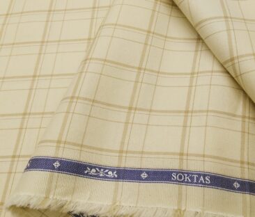 Soktas Men's Giza Cotton Checks 1.60 Meter Unstitched Shirt Fabric (Cream)