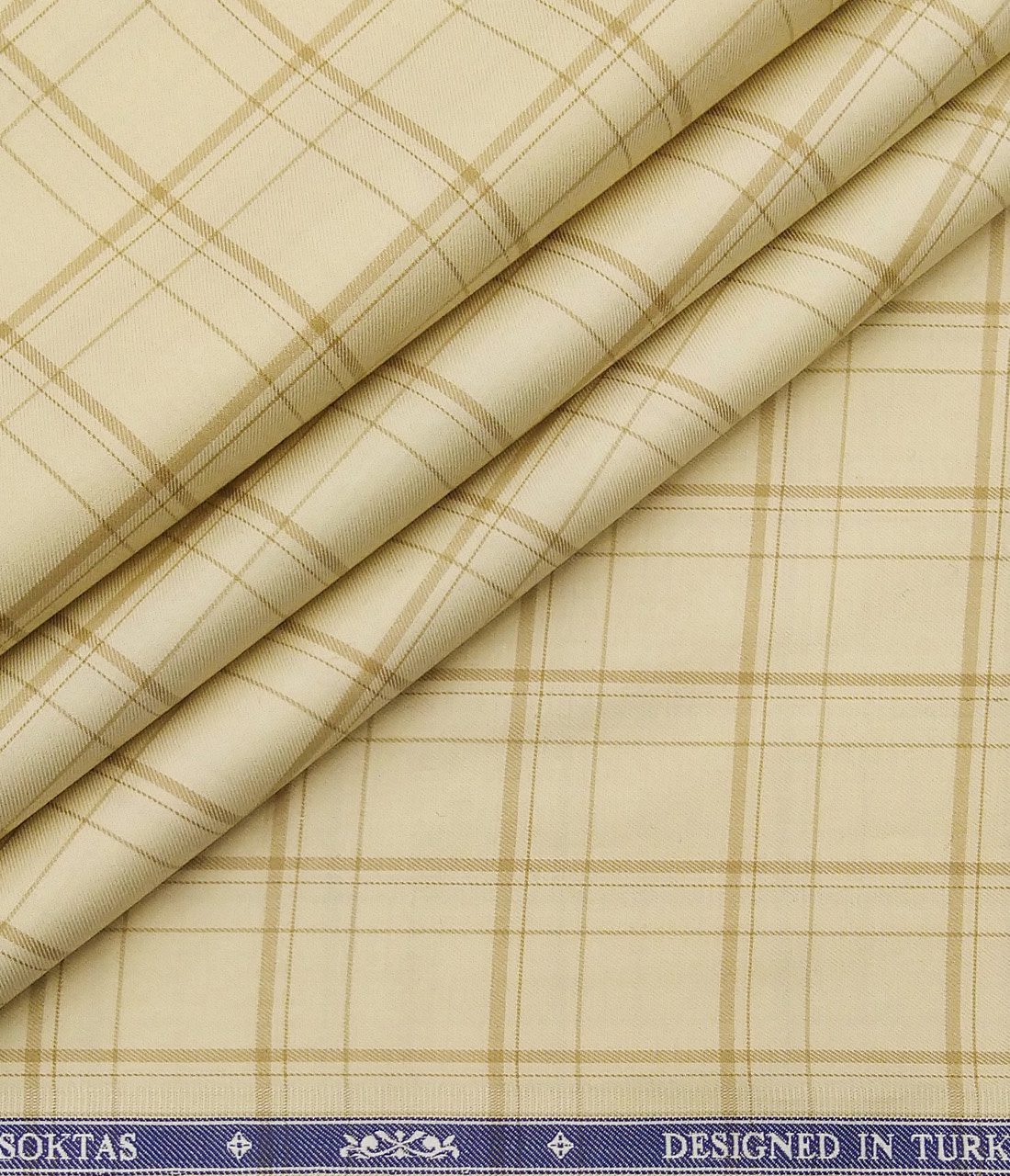 Soktas Men's Giza Cotton Checks 1.60 Meter Unstitched Shirt Fabric (Cream)