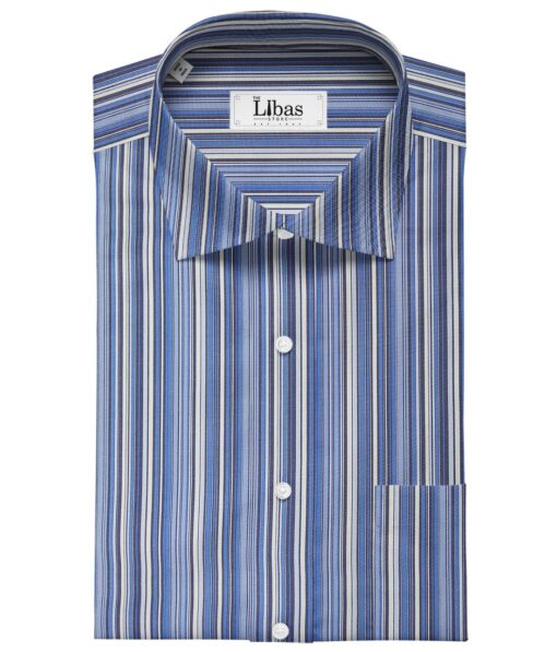 Soktas Men's Giza Cotton Striped 1.60 Meter Unstitched Shirt Fabric (Blue)