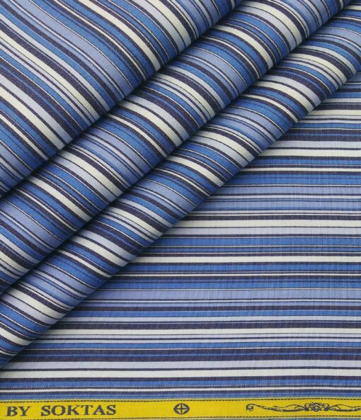 Soktas Men's Giza Cotton Striped 1.60 Meter Unstitched Shirt Fabric (Blue)