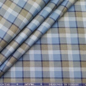 Soktas Men's Giza Cotton Burberry Checks 1.60 Meter Unstitched Shirt Fabric (Firozi Blue)