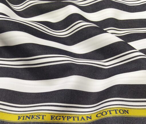 Soktas Men's Giza Cotton Black Striped 1.60 Meter Unstitched Shirt Fabric (White)