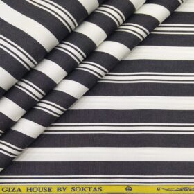 Soktas Men's Giza Cotton Black Striped 1.60 Meter Unstitched Shirt Fabric (White)