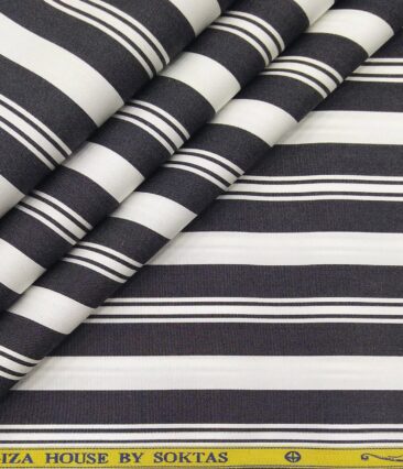 Soktas Men's Giza Cotton Black Striped 1.60 Meter Unstitched Shirt Fabric (White)