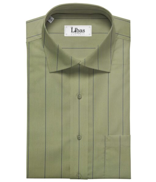 Soktas Men's Giza Cotton Blue Broad Striped 1.60 Meter Unstitched Shirt Fabric (Olive Green)