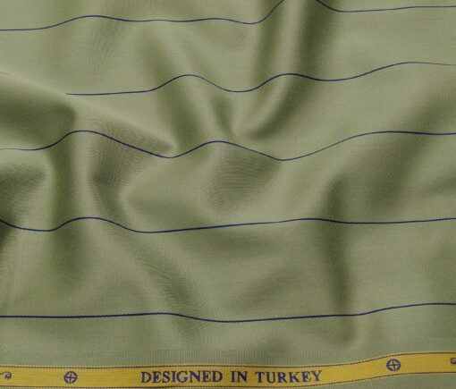 Soktas Men's Giza Cotton Blue Broad Striped 1.60 Meter Unstitched Shirt Fabric (Olive Green)