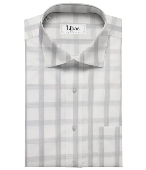 Soktas Men's Giza Cotton Grey Checks 1.60 Meter Unstitched Shirt Fabric (White)