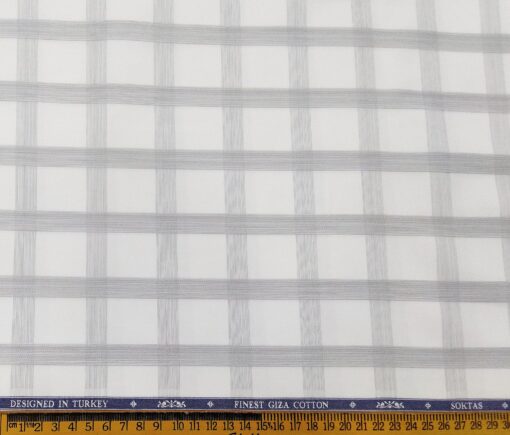 Soktas Men's Giza Cotton Grey Checks 1.60 Meter Unstitched Shirt Fabric (White)