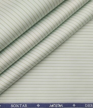 Soktas Men's Giza Cotton Pin Stripes 1.60 Meter Unstitched Shirt Fabric (Mint Green)