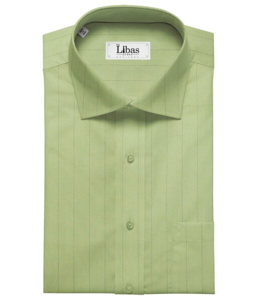 Soktas Men's Giza Cotton Blue Stripes 1.60 Meter Unstitched Shirt Fabric (Lime Green)
