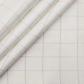 Soktas Men's Giza Cotton Brown Checks 1.60 Meter Unstitched Shirt Fabric (White)