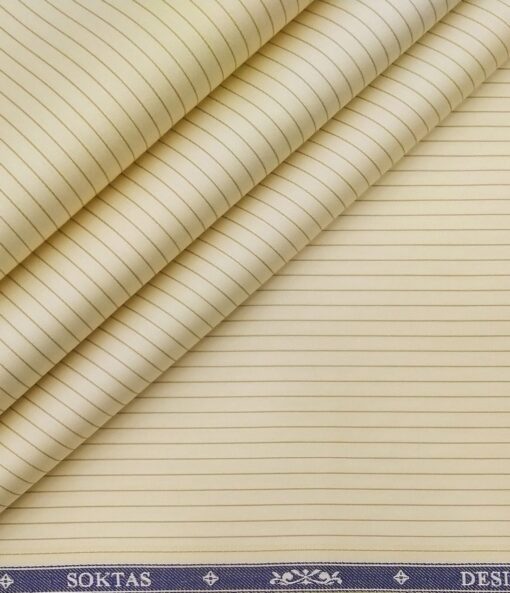Soktas Men's Giza Cotton Pin Stripes 1.60 Meter Unstitched Shirt Fabric (Yellow)