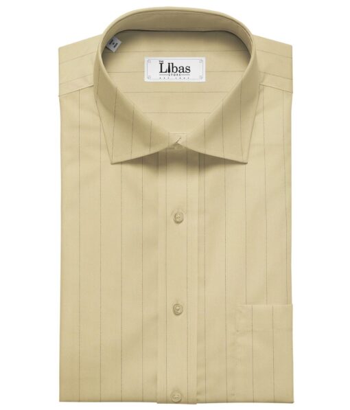 Soktas Men's Giza Cotton Blue Stripes 1.60 Meter Unstitched Shirt Fabric (Yellow)