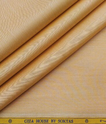 Soktas Men's Giza Cotton Solid Satin 1.60 Meter Unstitched Shirt Fabric (Light Orange)
