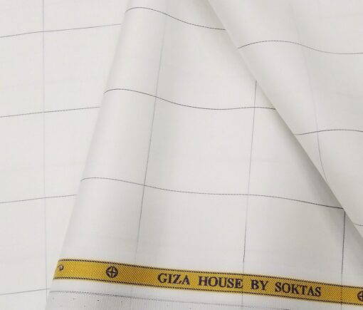 Soktas Men's Giza Cotton Black Checks 1.60 Meter Unstitched Shirt Fabric (White)