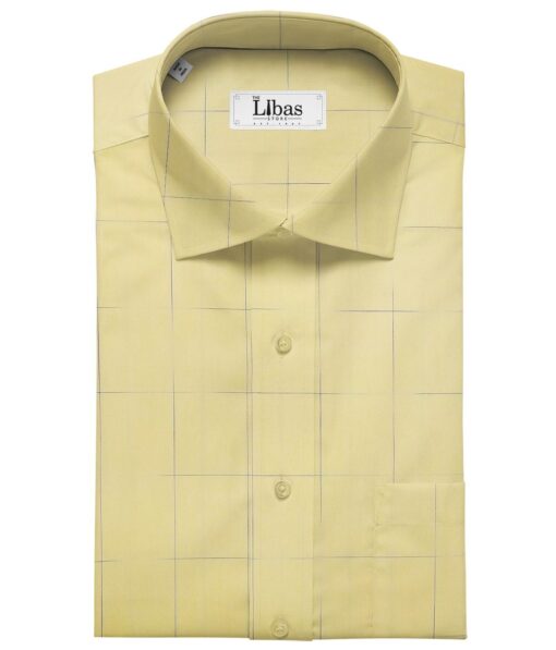 Soktas Men's Giza Cotton Blue Checks 1.60 Meter Unstitched Shirt Fabric (Yellow)